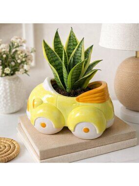 Vintage Napco Planter Yellow Novelty Vehicle Pot Nursery Decor Candy Dish Retro